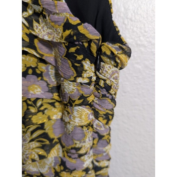 Zara Dress Women's Small One Shoulder Mini Black Yellow Floral - Picture 7 of 11